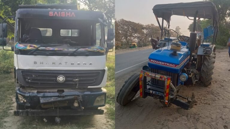 हाईवे पर डंपर और ट्रैक्टर ट्रॉली की टक्कर, मुरादाबाद