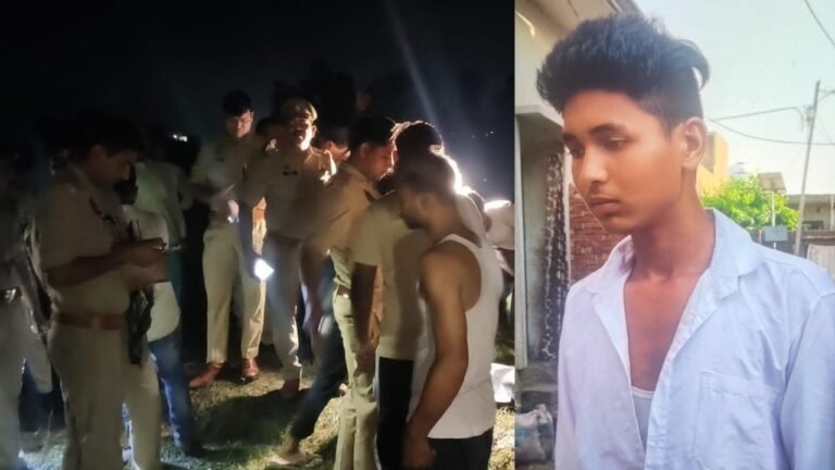 मुरादाबाद के मैनाठेर क्षेत्र में चरई के खेत से किशोर का शव मिलने के बाद जांच करती पुलिस और फॉरेंसिक टीम।