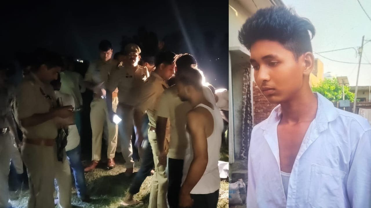 मुरादाबाद के मैनाठेर क्षेत्र में चरई के खेत से किशोर का शव मिलने के बाद जांच करती पुलिस और फॉरेंसिक टीम।
