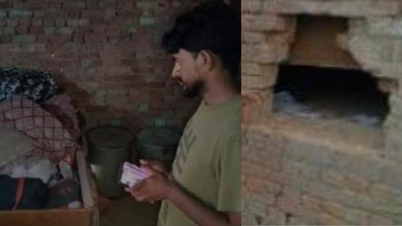 मैनाठेर के जाफरपुर गांव में नकब लगाकर चोरी के बाद बिखरा हुआ सामान और मौके पर जांच करती पुलिस।