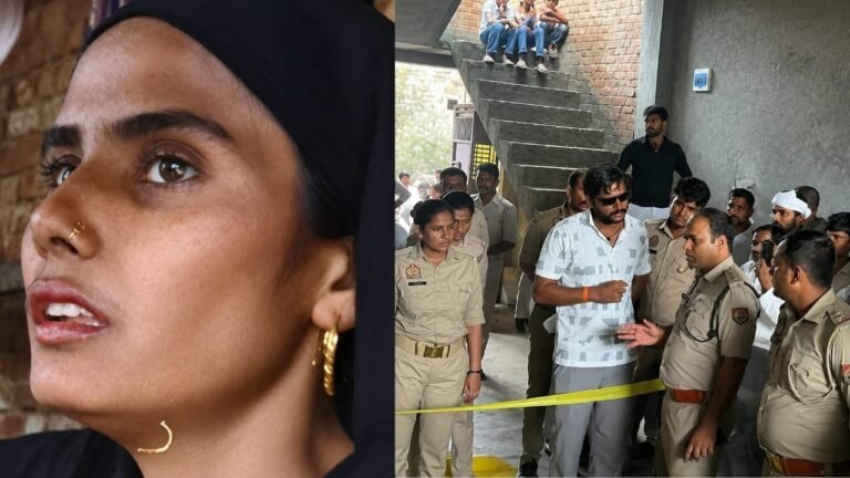 मुरादाबाद के लालपुर हमीर गांव में संदिग्ध हालात में विवाहिता की मौत के बाद जांच करती पुलिस और फोरेंसिक टीम।