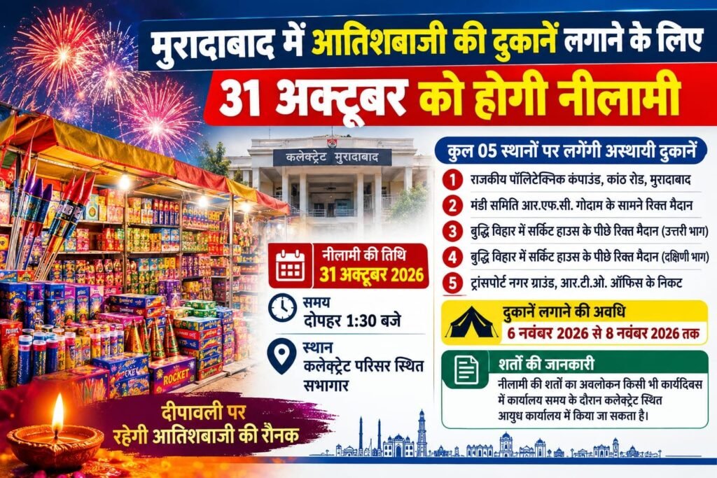 मुरादाबाद में दीपावली पर आतिशबाजी की दुकानें लगाने के लिए 31 अक्टूबर को नीलामी