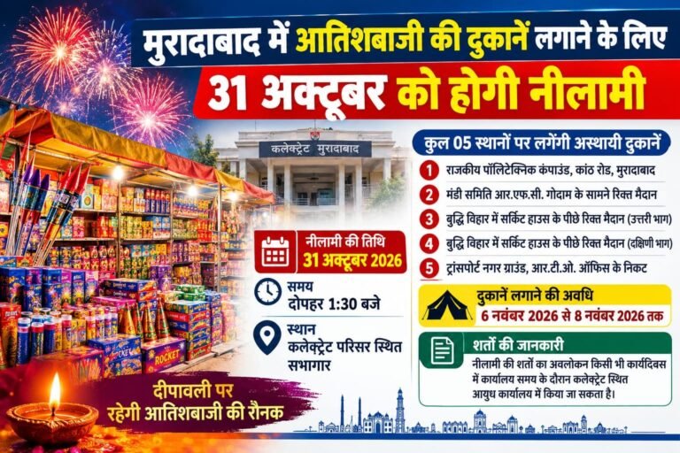 मुरादाबाद में दीपावली पर आतिशबाजी की दुकानें लगाने के लिए 31 अक्टूबर को नीलामी